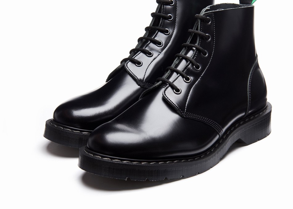 Women Solovair Hi-Shine 6 Eye Astronaut Boots Black | S6-969-BK-G-030