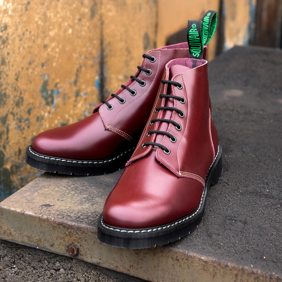 Women Solovair Hi-Shine 6 Eye Astronaut Boots Red | S6-969-OX-G-030