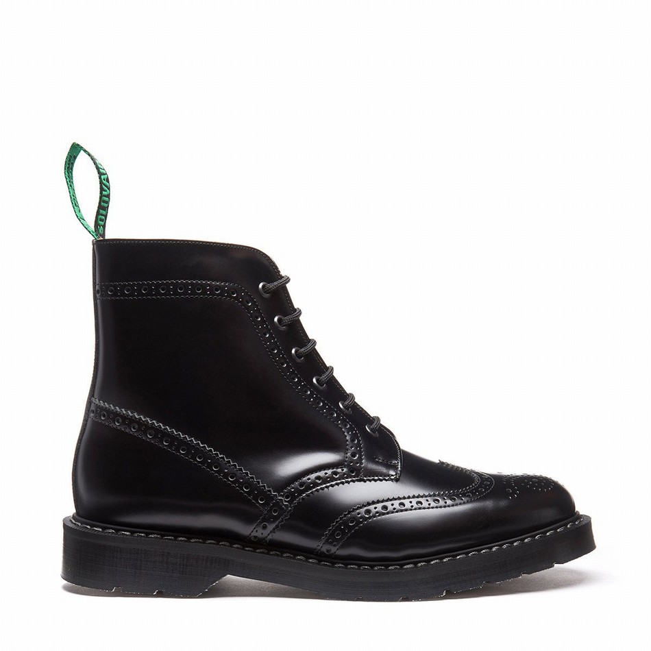 Women Solovair Hi-Shine 6 Eye Brogue Boots Black | S6-019-BK-G-030