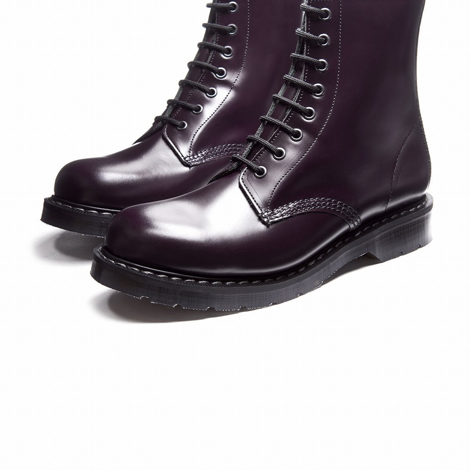 Women Solovair Hi-Shine 8 Eye Derby Boots Purple | S8-551-PUR-G-030