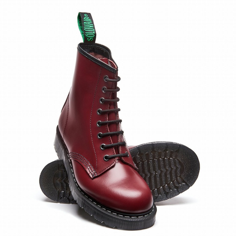 Women Solovair Hi-Shine 8 Eye Derby Boots Red | S8-551-CR-G-030