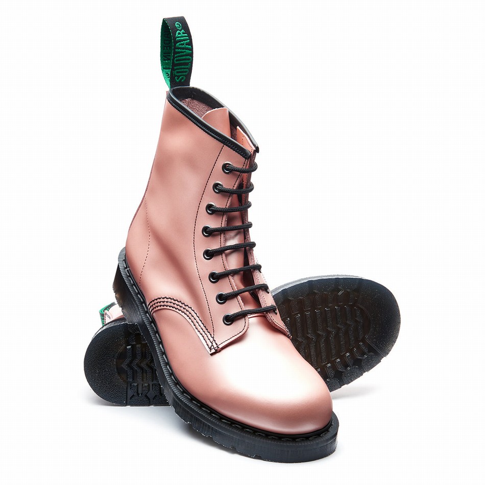 Women Solovair Hi-Shine 8 Eye Derby Boots Pink | S8-551-PK-IR-G-035