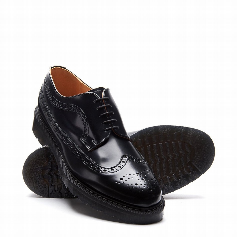 Women Solovair Hi-Shine American Brogue Shoes Black | S5-812-BK-G-030