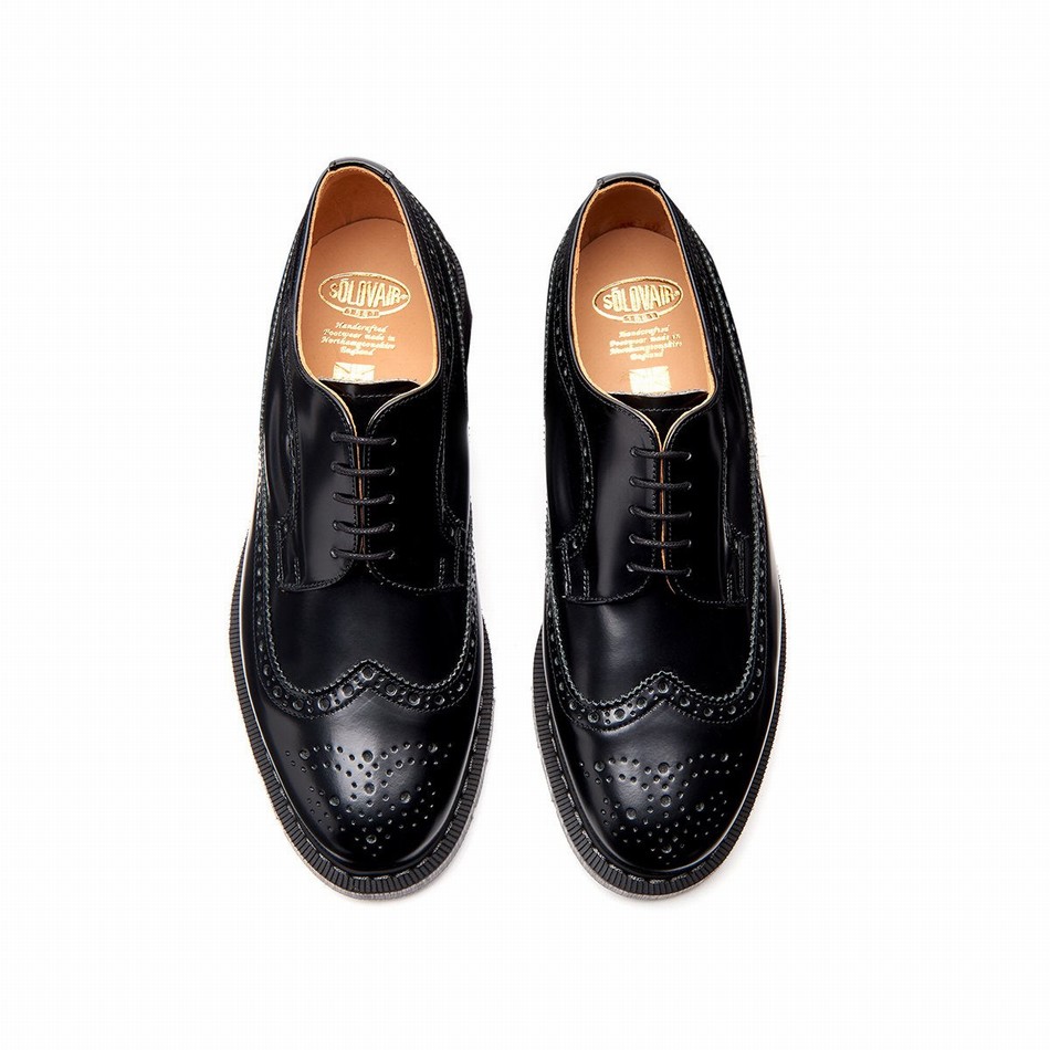 Women Solovair Hi-Shine American Brogue Shoes Black | S5-812-BK-G-030