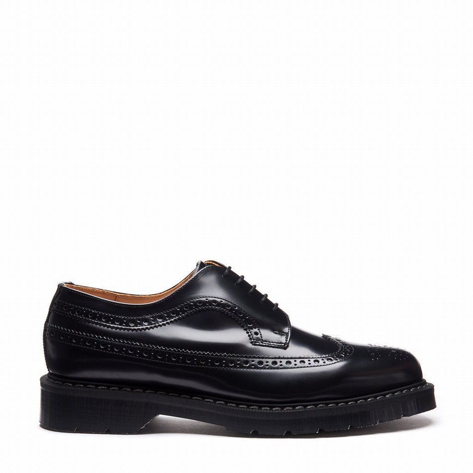 Women Solovair Hi-Shine American Brogue Shoes Black | S5-812-BK-G-030