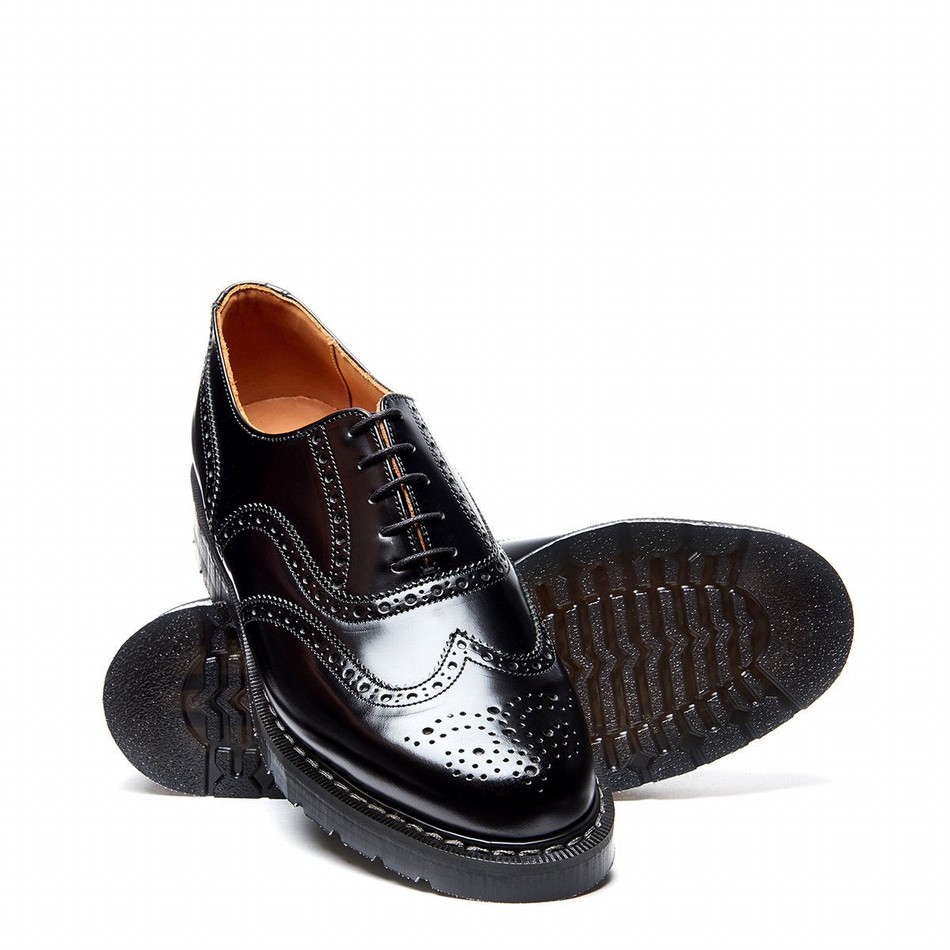 Women Solovair Hi-Shine English Brogue Shoes Black | S5-811-BK-G-030