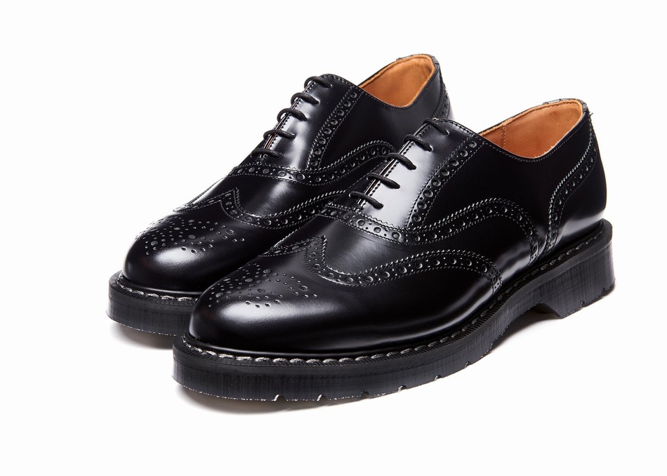 Women Solovair Hi-Shine English Brogue Shoes Black | S5-811-BK-G-030