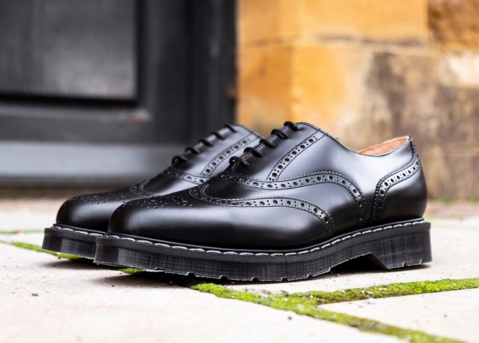 Women Solovair Hi-Shine English Brogue Shoes Black | S5-811-BK-G-030