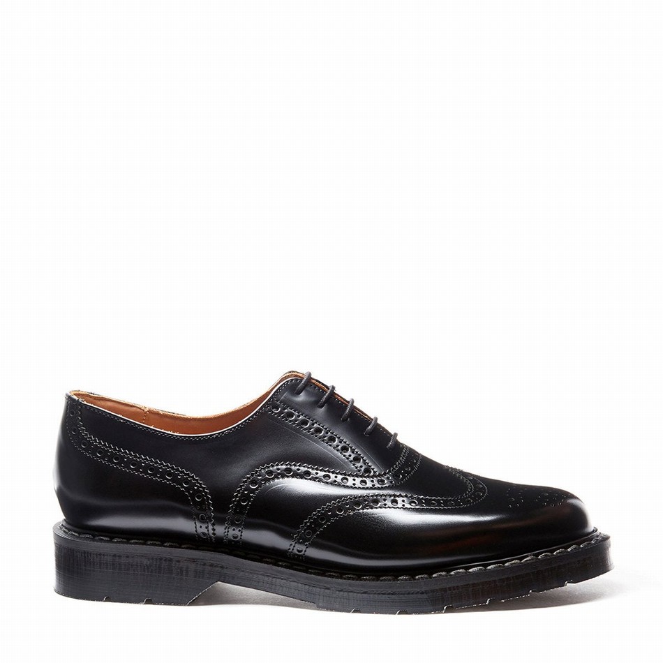 Women Solovair Hi-Shine English Brogue Shoes Black | S5-811-BK-G-030