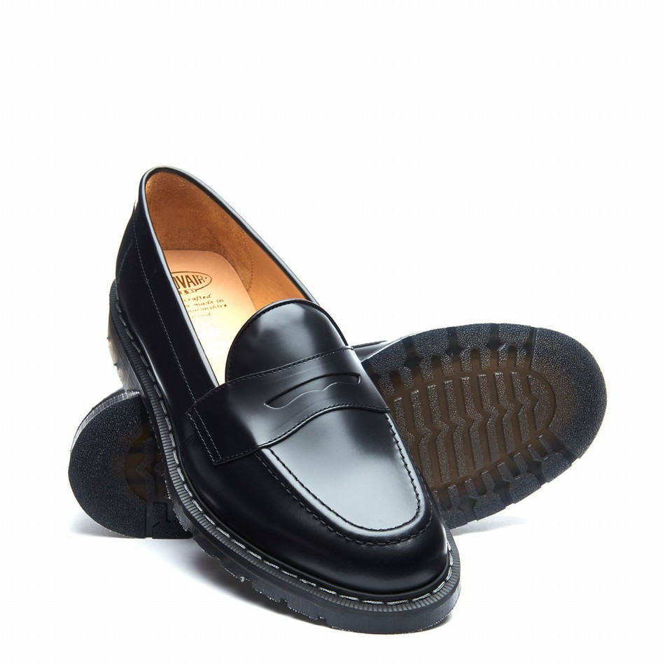 Women Solovair Hi-Shine Penny Loafers Black | S0-970-BK-G-030