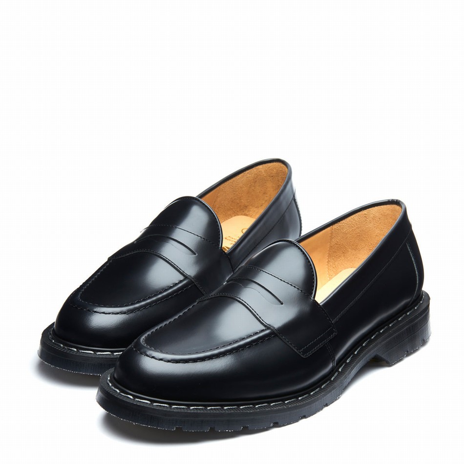 Women Solovair Hi-Shine Penny Loafers Black | S0-970-BK-G-030