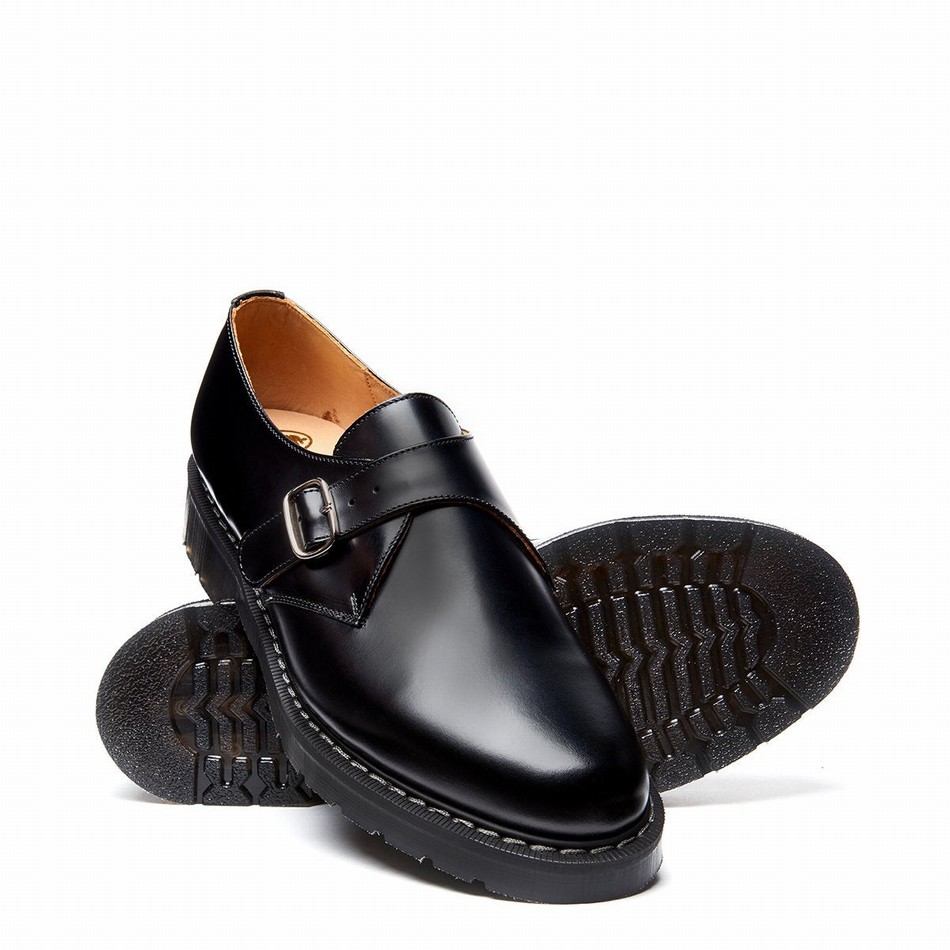 Women Solovair Hi-Shine Single Buckle Monk Shoes Black | S0-060-BK-G-030