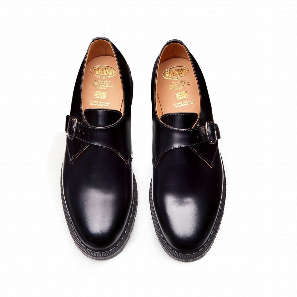 Women Solovair Hi-Shine Single Buckle Monk Shoes Black | S0-060-BK-G-030