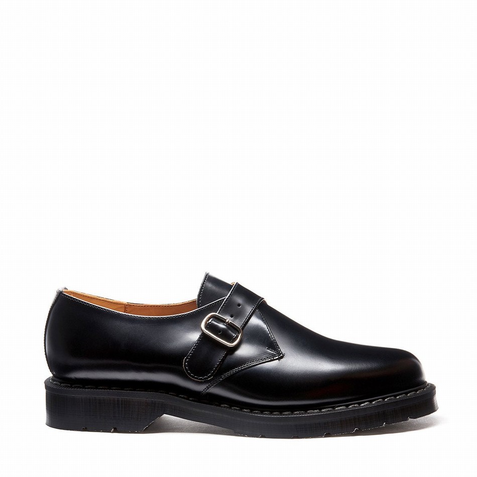 Women Solovair Hi-Shine Single Buckle Monk Shoes Black | S0-060-BK-G-030