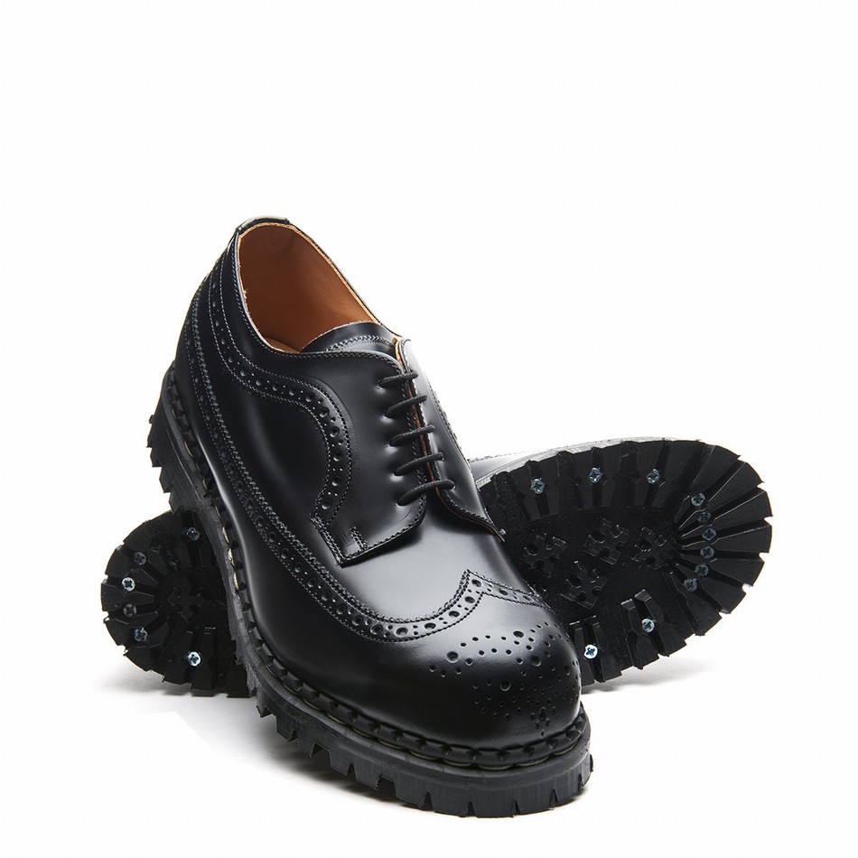 Women Solovair Hi-Shine Steel Toe American Brogue Shoes Black | GF5-1812-BK-040