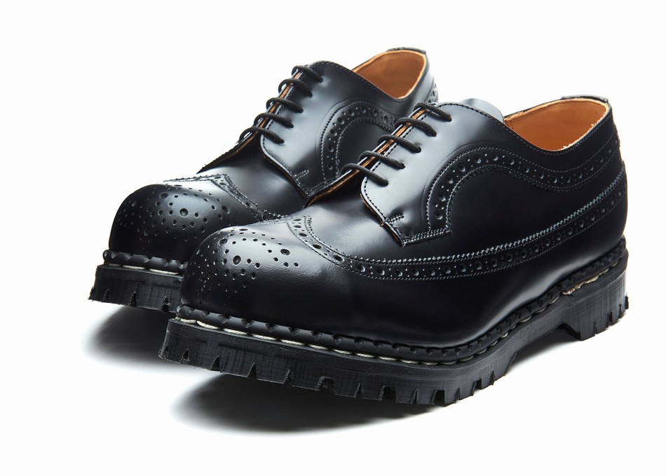 Women Solovair Hi-Shine Steel Toe American Brogue Shoes Black | GF5-1812-BK-040