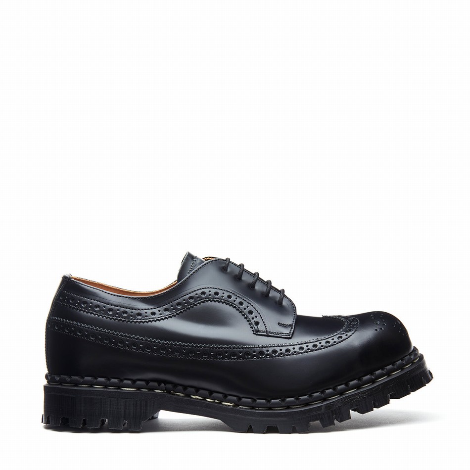 Women Solovair Hi-Shine Steel Toe American Brogue Shoes Black | GF5-1812-BK-040