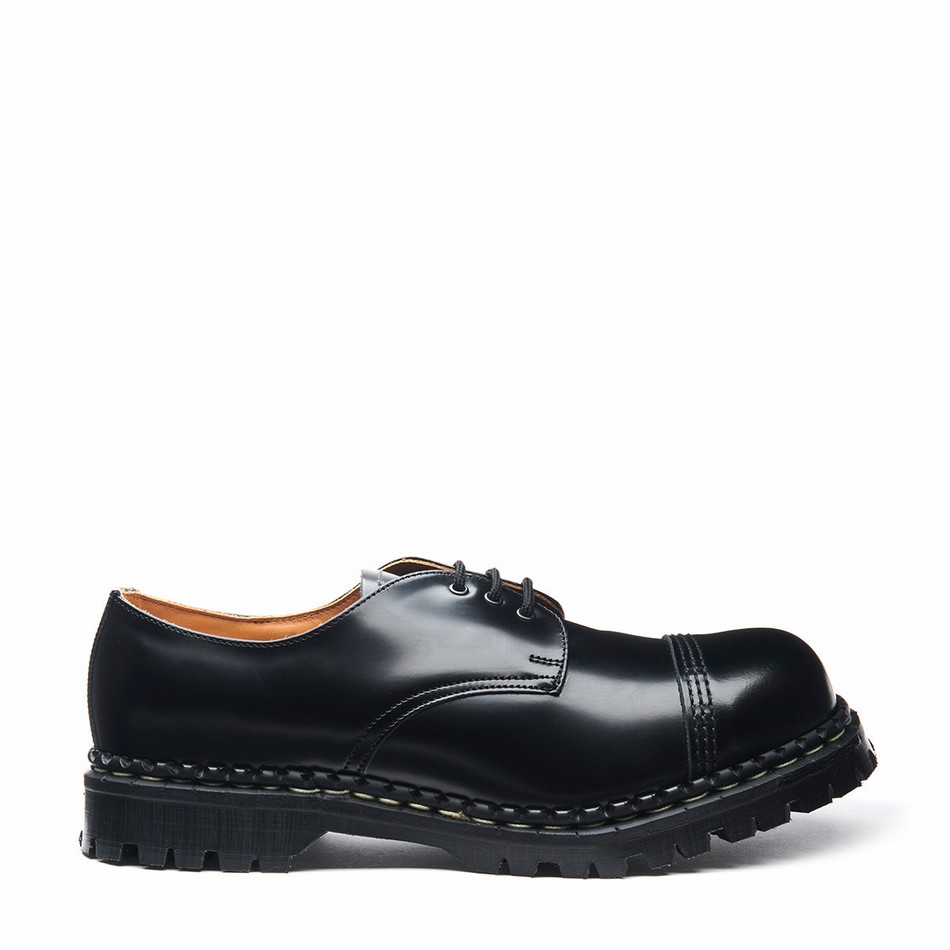 Women Solovair Hi-Shine Steel Toe Capped Gibson Shoes Black | GF3-1370-BK-030