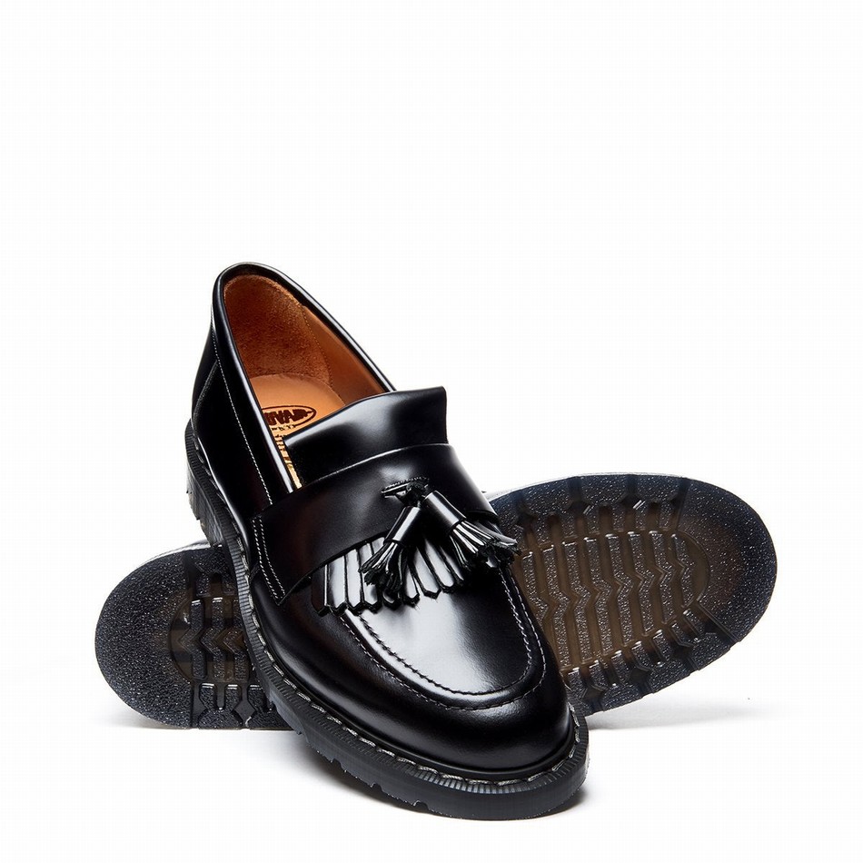 Women Solovair Hi-Shine Tassel Loafers Black | S0-1022-BK-G-030