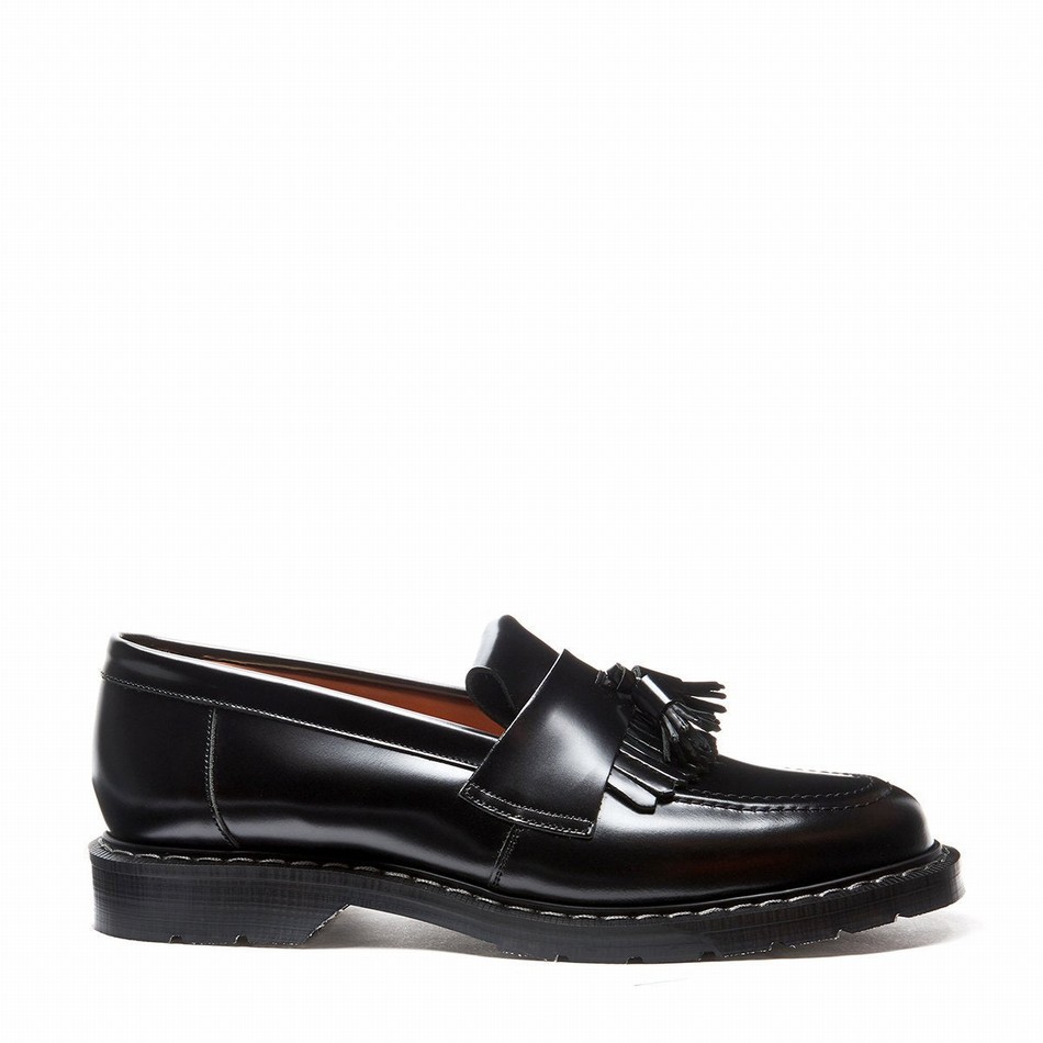 Women Solovair Hi-Shine Tassel Loafers Black | S0-1022-BK-G-030