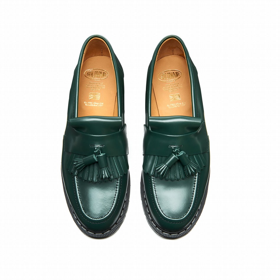 Women Solovair Hi-Shine Tassel Loafers Green | S0-1022-GN-G-030