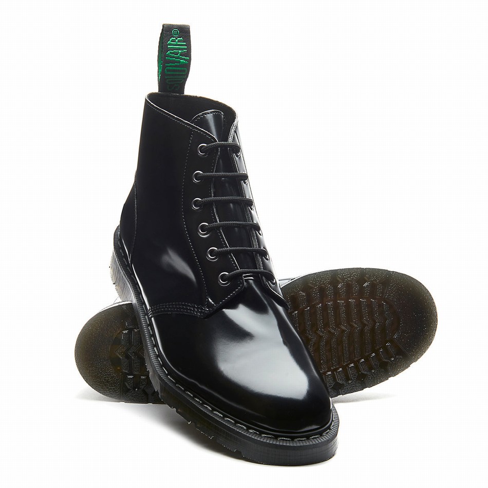 Women Solovair Hi-Shine Vegan 6 Eye Astronaut Boots Black | VS6-969-BK-VEG-G-030
