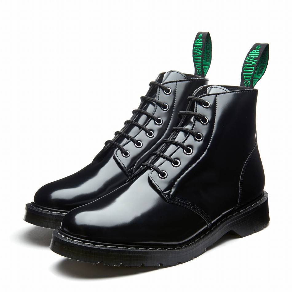Women Solovair Hi-Shine Vegan 6 Eye Astronaut Boots Black | VS6-969-BK-VEG-G-030