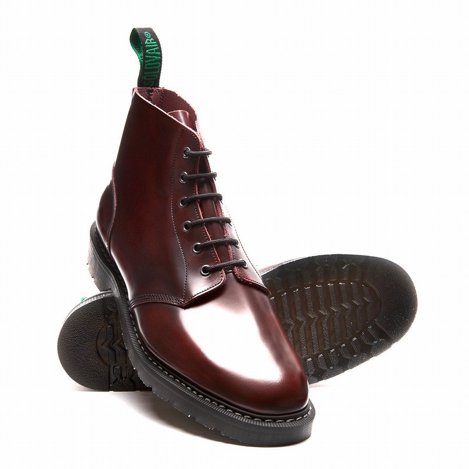 Women Solovair Rub-Off 6 Eye Astronaut Boots Burgundy | S6-969-BUR-G-030