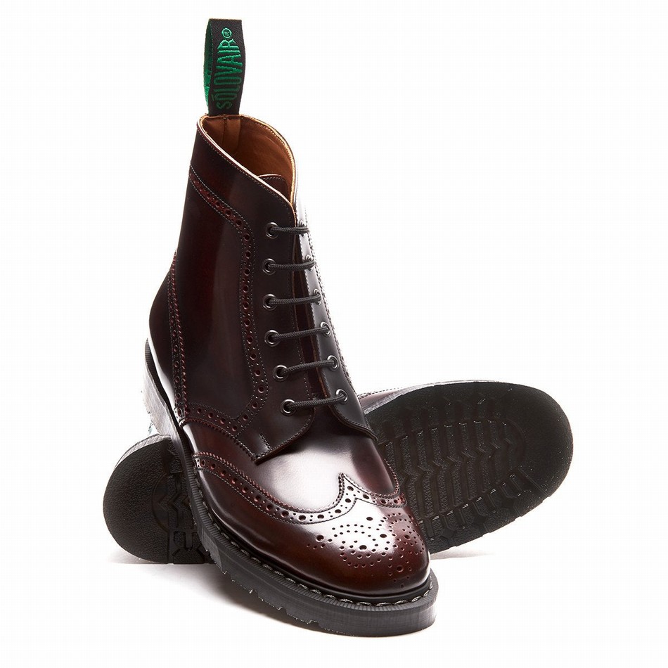 Women Solovair Rub-Off 6 Eye Brogue Boots Burgundy | S6-019-BUR-G-030