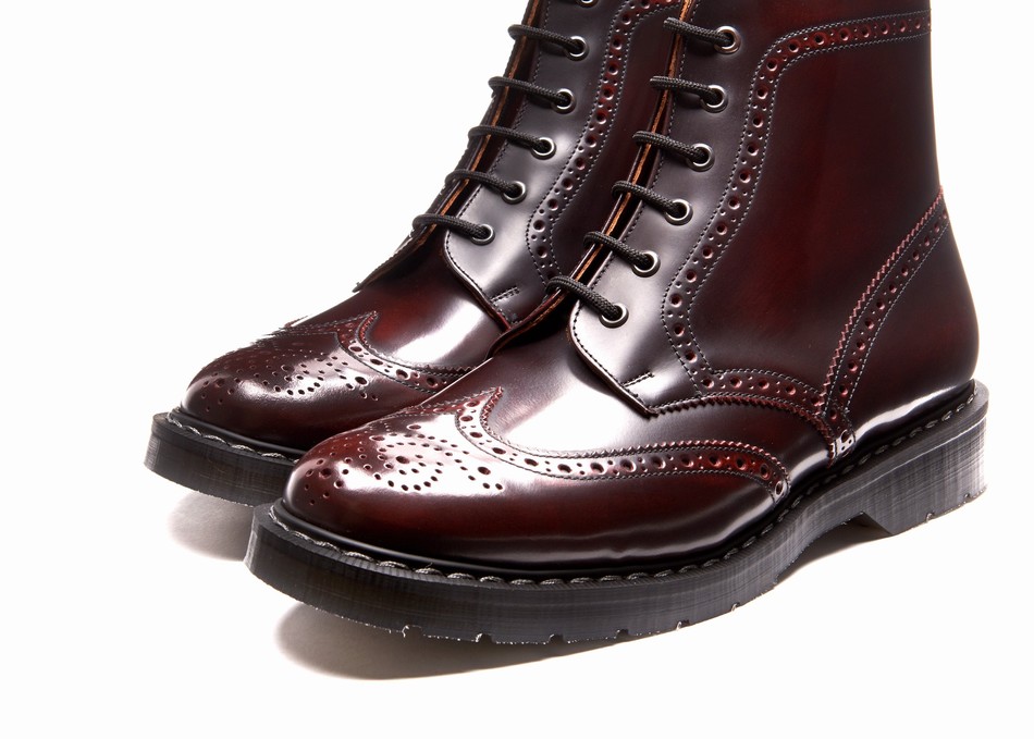 Women Solovair Rub-Off 6 Eye Brogue Boots Burgundy | S6-019-BUR-G-030