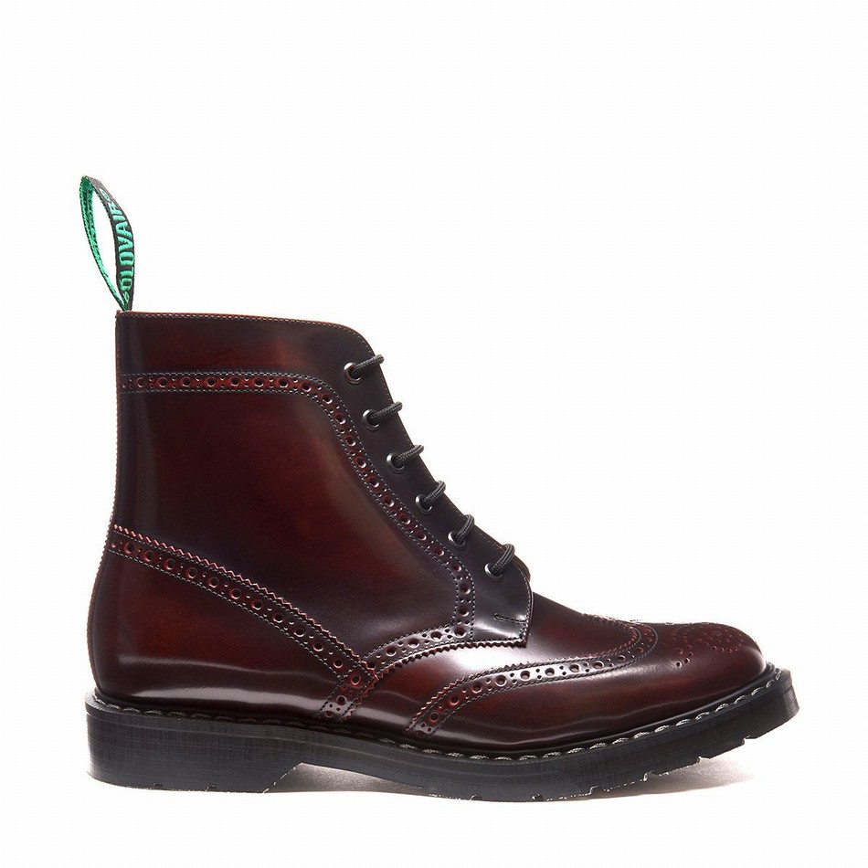 Women Solovair Rub-Off 6 Eye Brogue Boots Burgundy | S6-019-BUR-G-030
