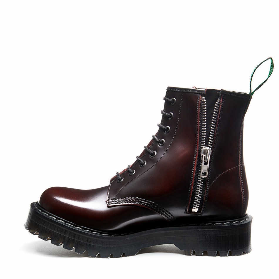 Women Solovair Rub-Off 8 Eye Zipped Platform Derby Boots Burgundy | S8-551-BUR-ZIP-HIGH-G-030
