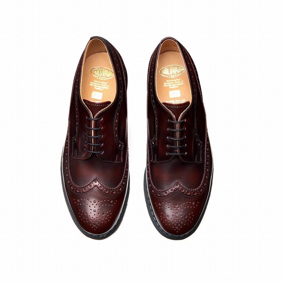 Women Solovair Rub-Off American Brogue Shoes Burgundy | S5-812-BUR-G-030