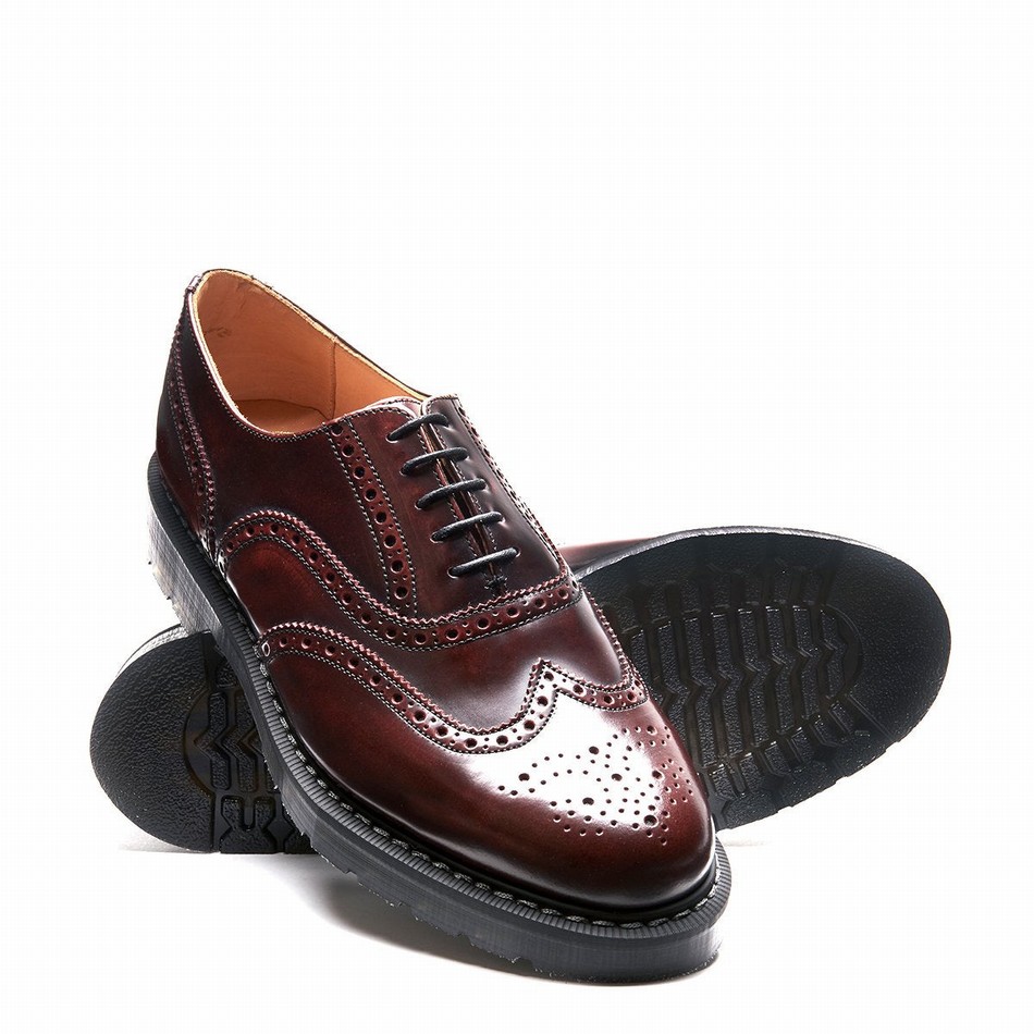 Women Solovair Rub-Off English Brogue Shoes Burgundy | S5-811-BUR-G-030