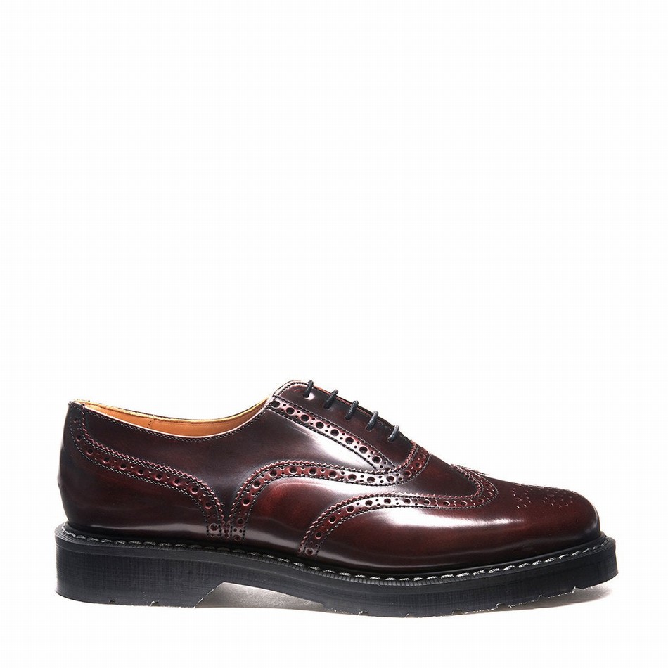 Women Solovair Rub-Off English Brogue Shoes Burgundy | S5-811-BUR-G-030