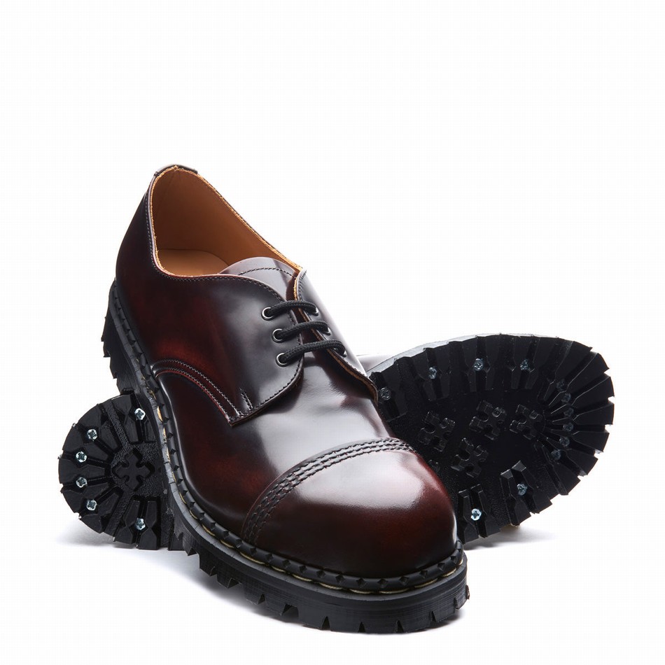 Women Solovair Rub-Off Steel Toe Capped Gibson Shoes Burgundy | GF3-1370-BUR-RO-030