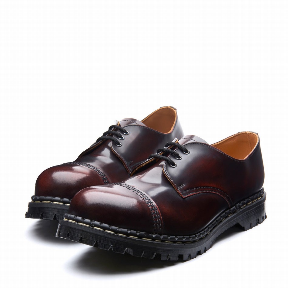 Women Solovair Rub-Off Steel Toe Capped Gibson Shoes Burgundy | GF3-1370-BUR-RO-030