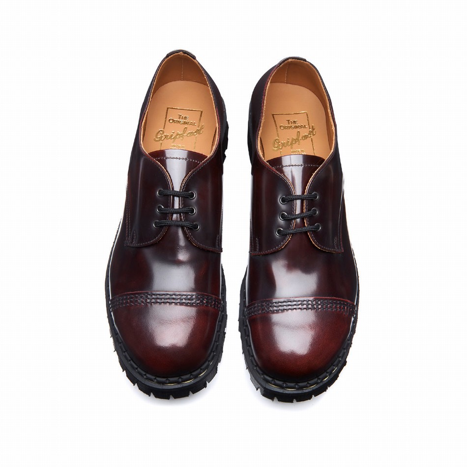 Women Solovair Rub-Off Steel Toe Capped Gibson Shoes Burgundy | GF3-1370-BUR-RO-030