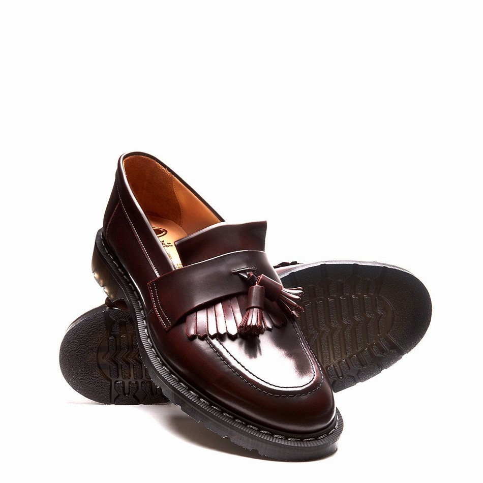 Women Solovair Rub-Off Tassel Loafers Burgundy | S0-1022-BUR-G-030