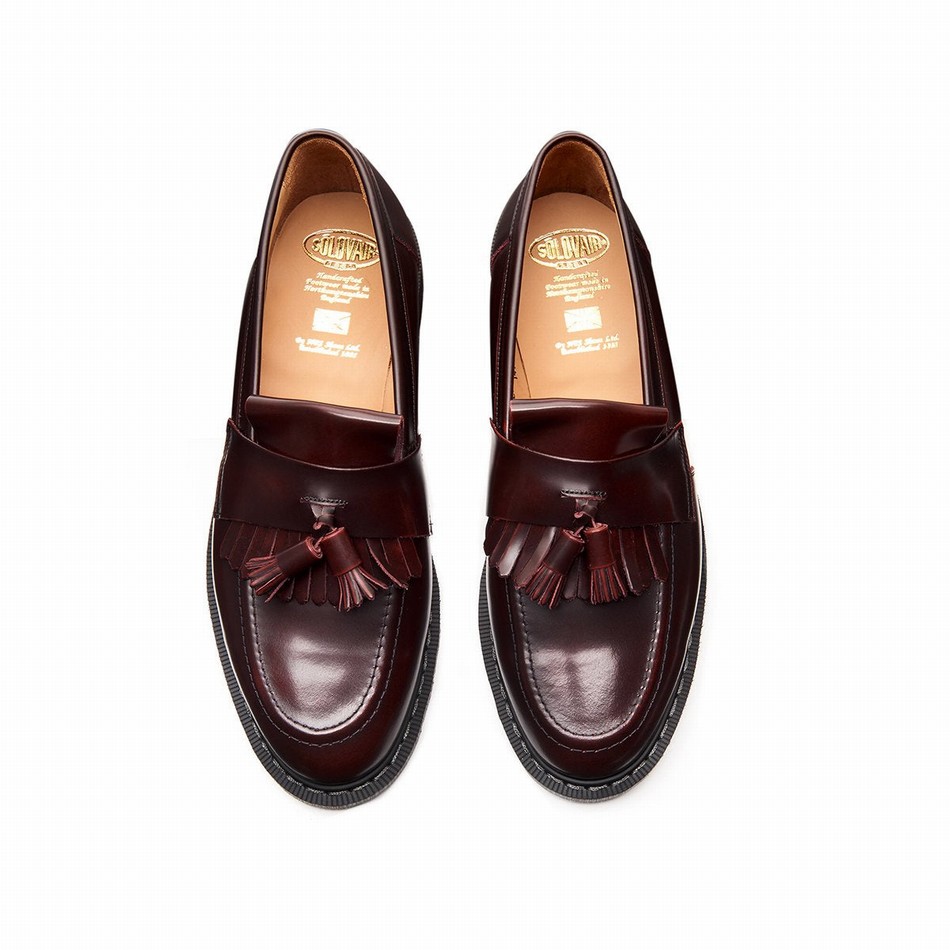 Women Solovair Rub-Off Tassel Loafers Burgundy | S0-1022-BUR-G-030