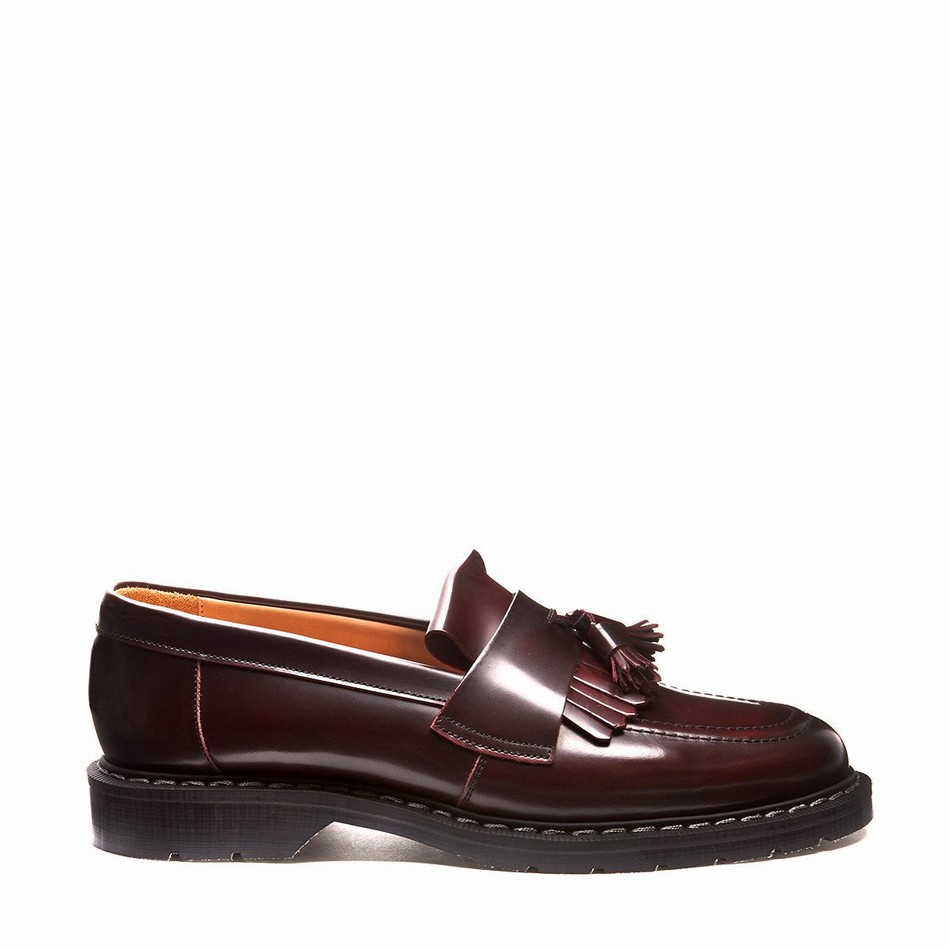 Women Solovair Rub-Off Tassel Loafers Burgundy | S0-1022-BUR-G-030