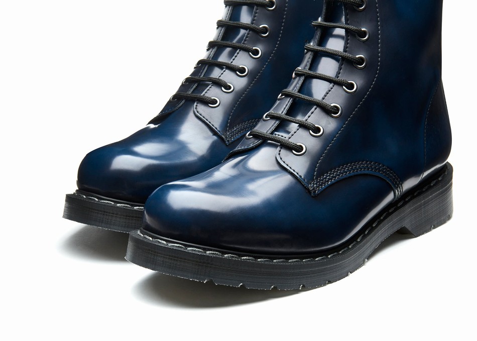 Women Solovair Rub-Off Vegan 8 Eye Derby Boots Navy | VS8-551-NV-RO-VEG-G-030