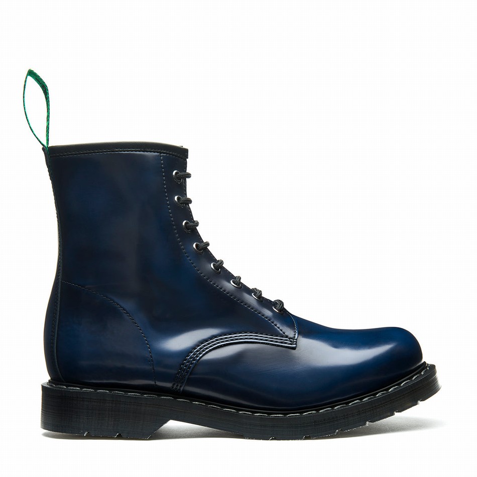 Women Solovair Rub-Off Vegan 8 Eye Derby Boots Navy | VS8-551-NV-RO-VEG-G-030