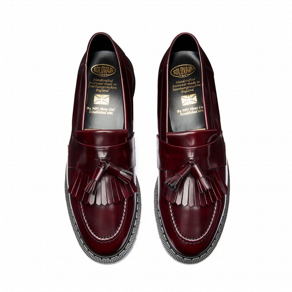 Women Solovair Rub-Off Vegan Tassel Loafers Red | VS0-1022-CR-RO-VEG-G-045
