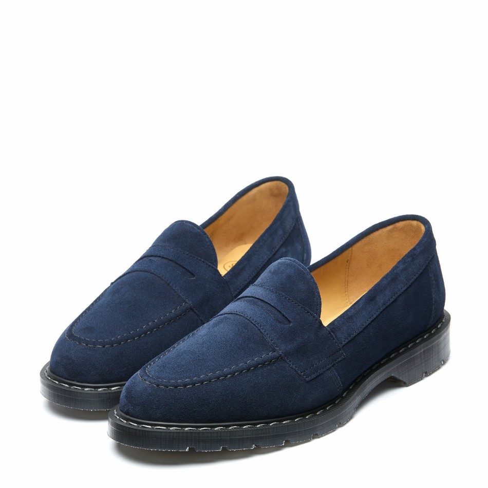 Women Solovair Suede Penny Loafers Navy | S0-970-BL-SUE-G-040