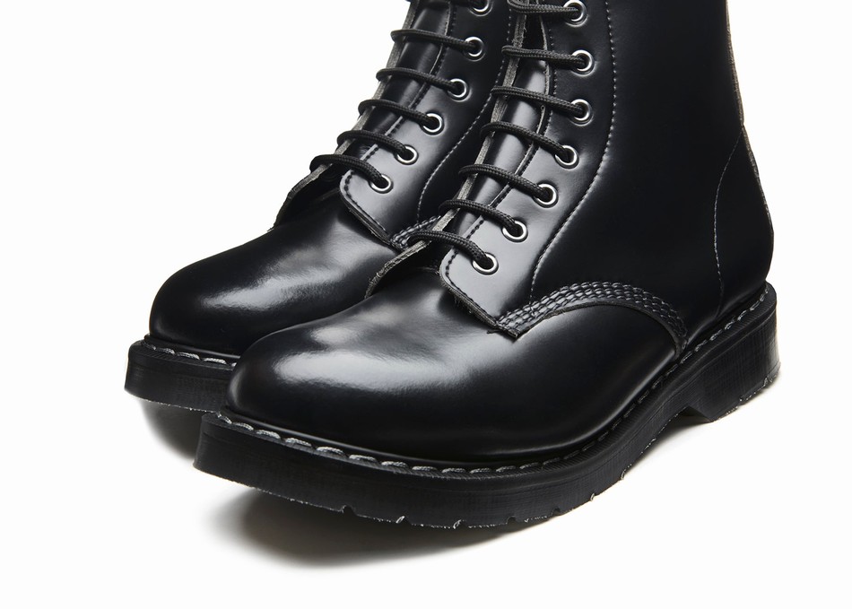 Women Solovair Vegan Hi-Shine 8 Eye Derby Boots Black | VS8-551-BK-SM-VEG-G-035