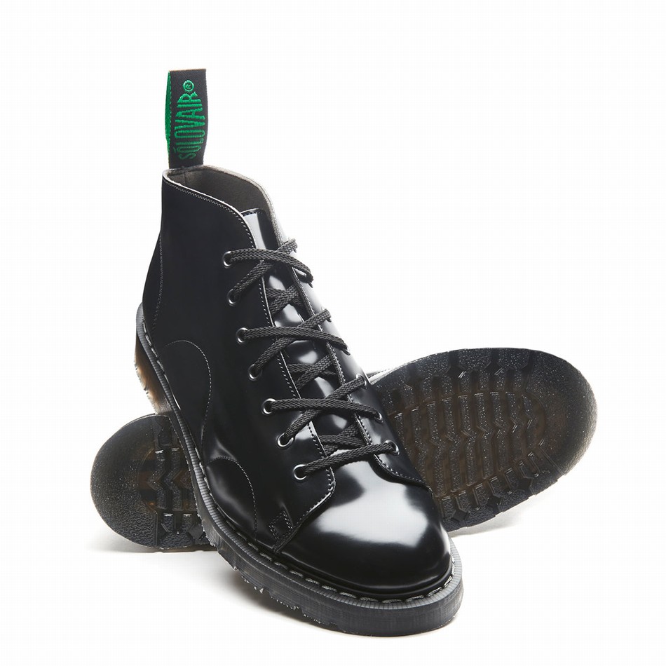 Women Solovair Vegan Hi-Shine Monkey Boots Black | VS7-116-BK-VEG-G-030