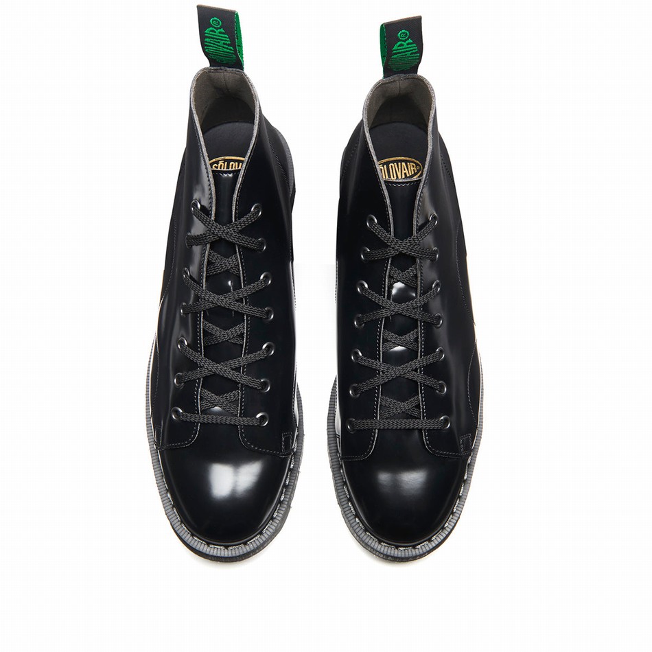 Women Solovair Vegan Hi-Shine Monkey Boots Black | VS7-116-BK-VEG-G-030