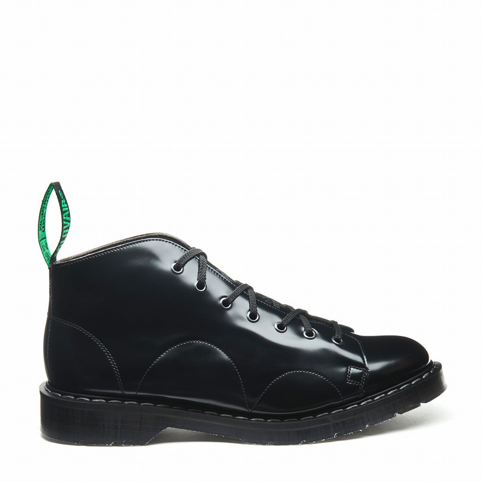 Women Solovair Vegan Hi-Shine Monkey Boots Black | VS7-116-BK-VEG-G-030