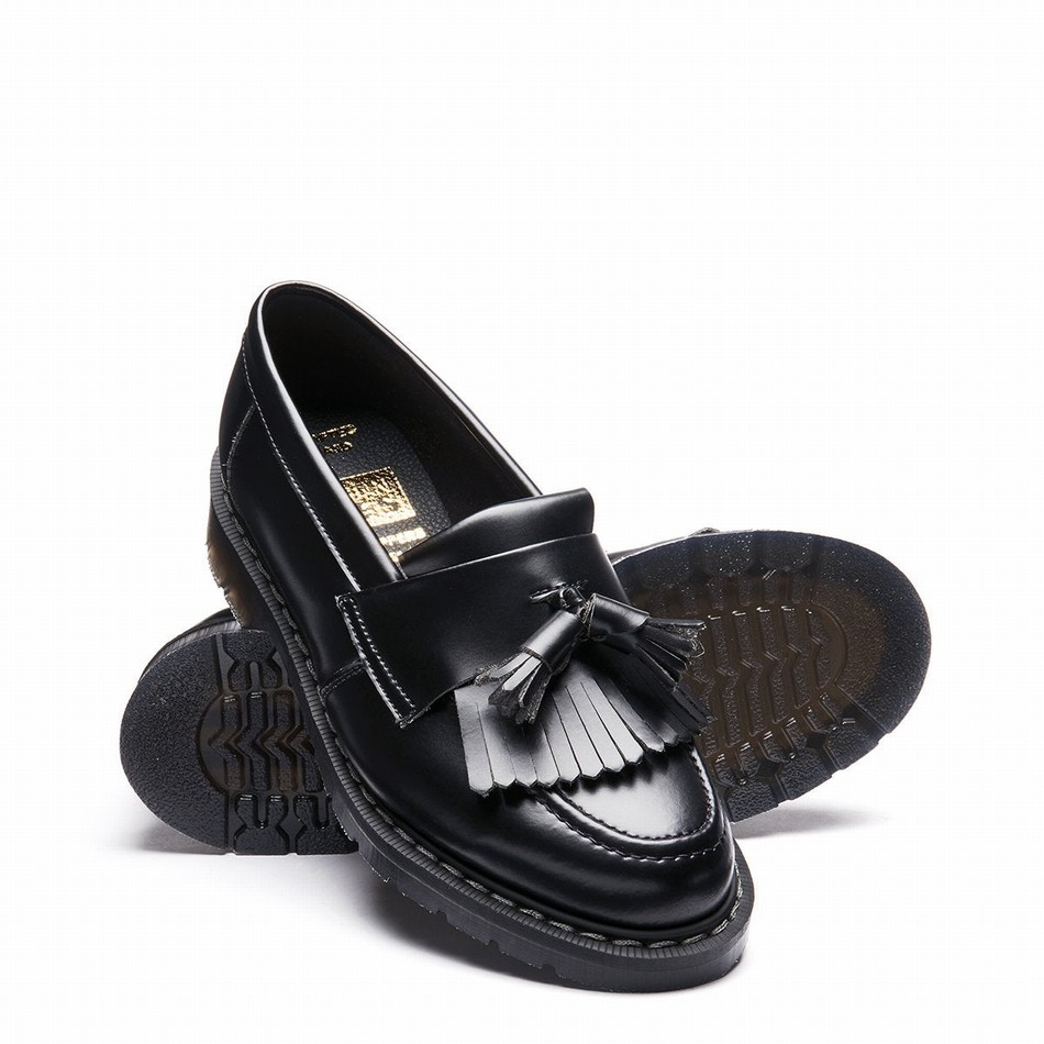 Women Solovair Vegan Hi-Shine Tassel Loafers Black | VS0-1022-BK-VEG-G-040